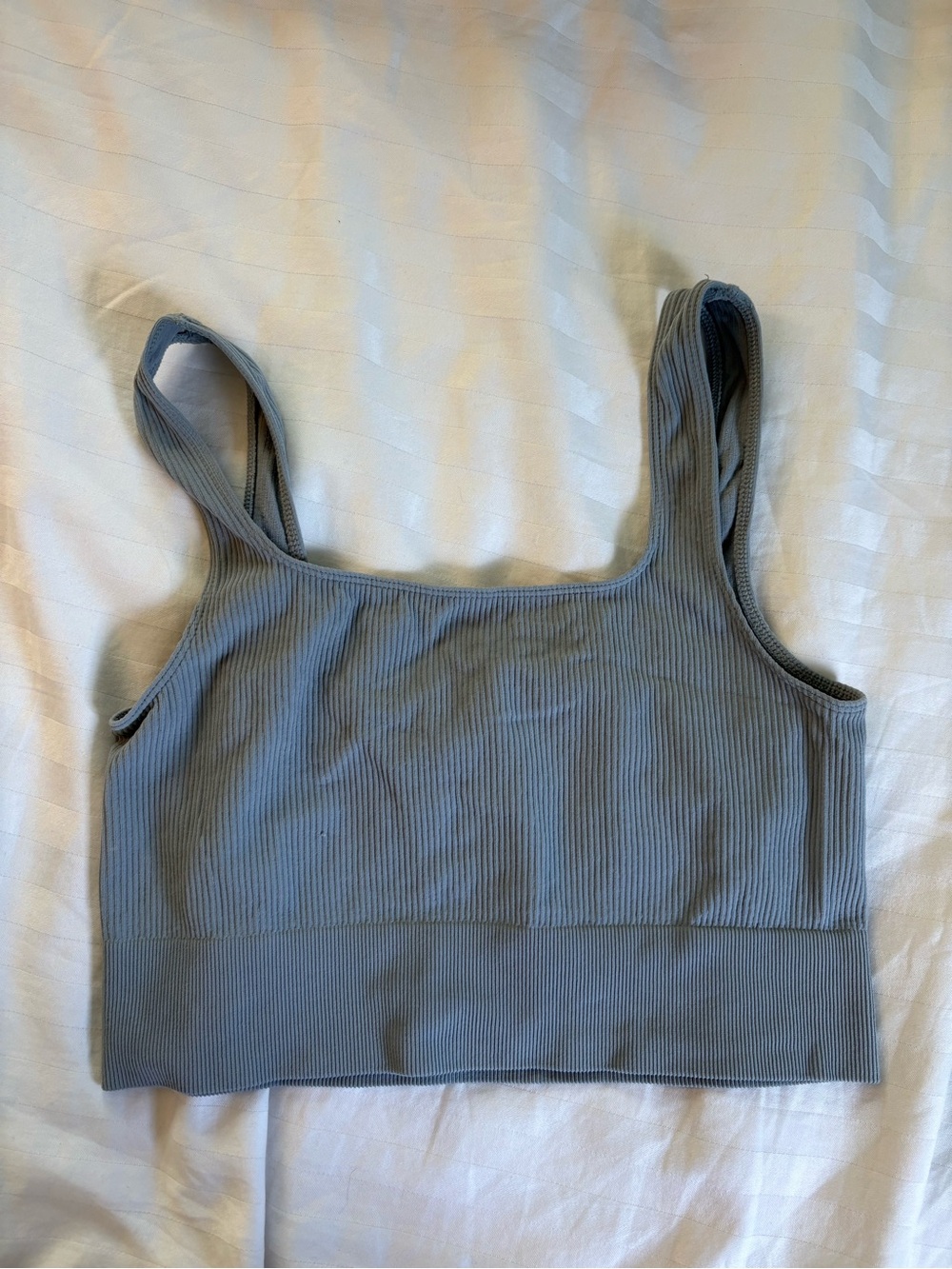 H&M long line Ribbed Square-Neck bralette - Steel Blue